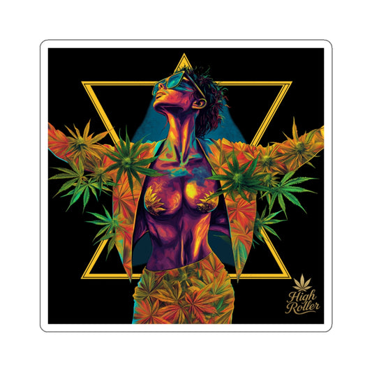 Sacred Geometry Cannabis Awakening Sticker | High Roller Transcendent Art | Premium Die-Cut Vinyl Decal