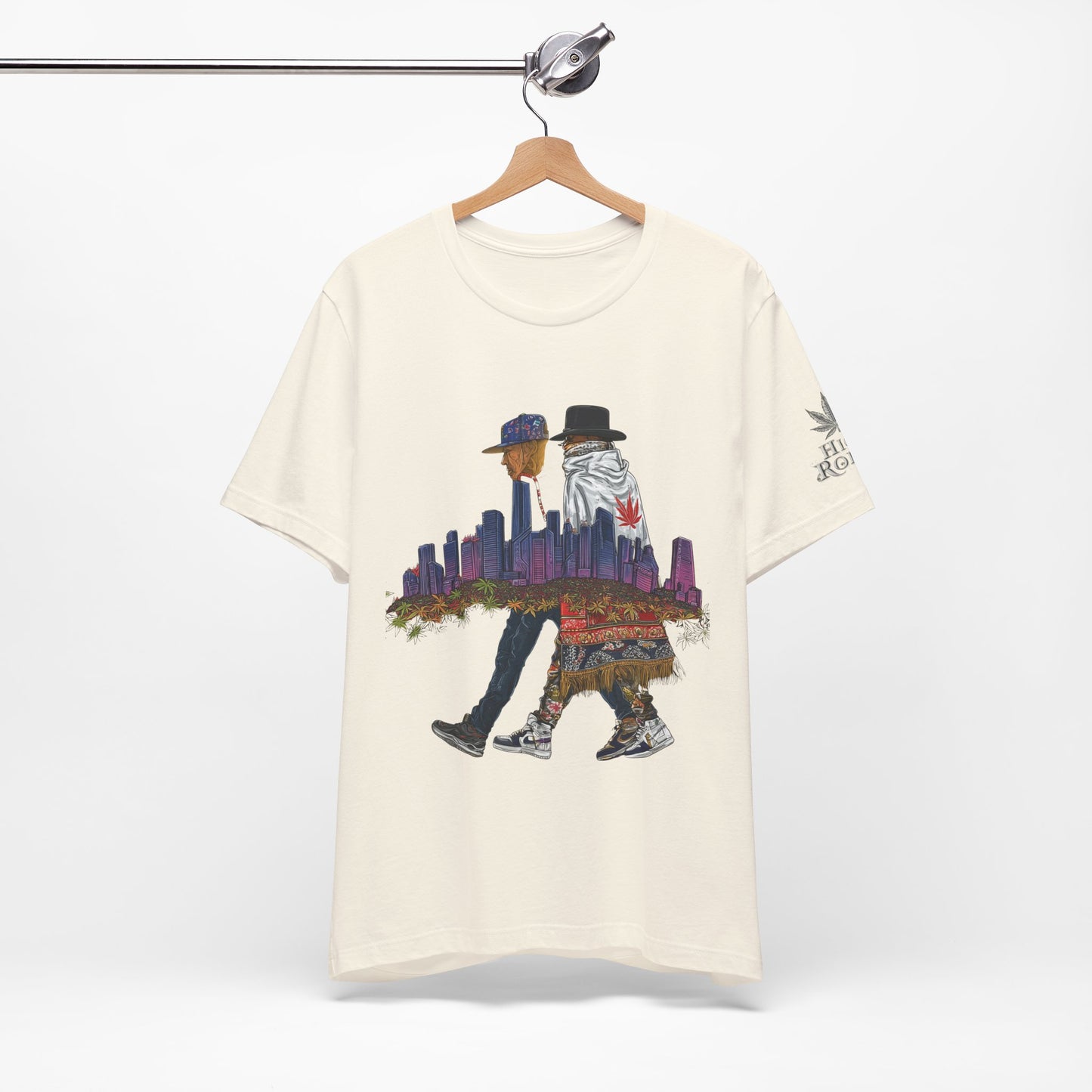 High Roller Urban Legends Cannabis T-Shirt - Premium 420 City Skyline Street Culture Double Exposure Apparel