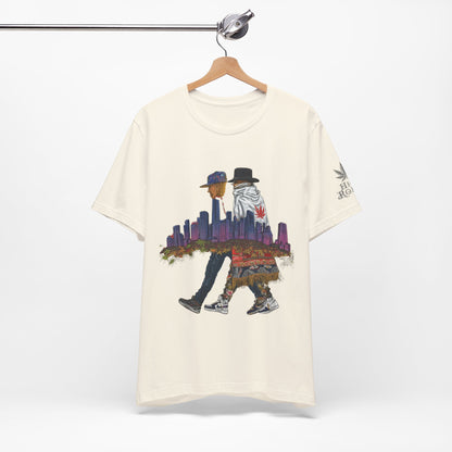 High Roller Urban Legends Cannabis T-Shirt - Premium 420 City Skyline Street Culture Double Exposure Apparel