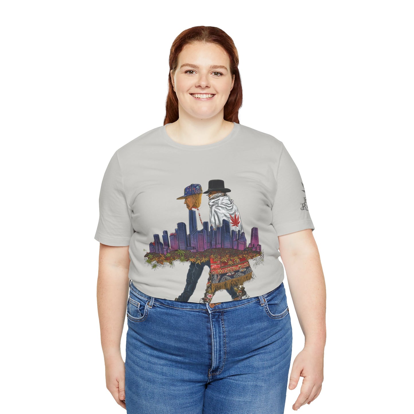 High Roller Urban Legends Cannabis T-Shirt - Premium 420 City Skyline Street Culture Double Exposure Apparel