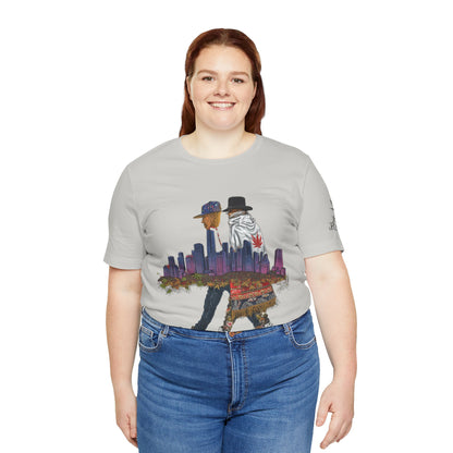 High Roller Urban Legends Cannabis T-Shirt - Premium 420 City Skyline Street Culture Double Exposure Apparel