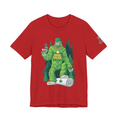 Bigfoot HIGH ROLLER Halloween Cannabis Forest T-Shirt - Premium Sasquatch Lifestyle Legend 420 Apparel