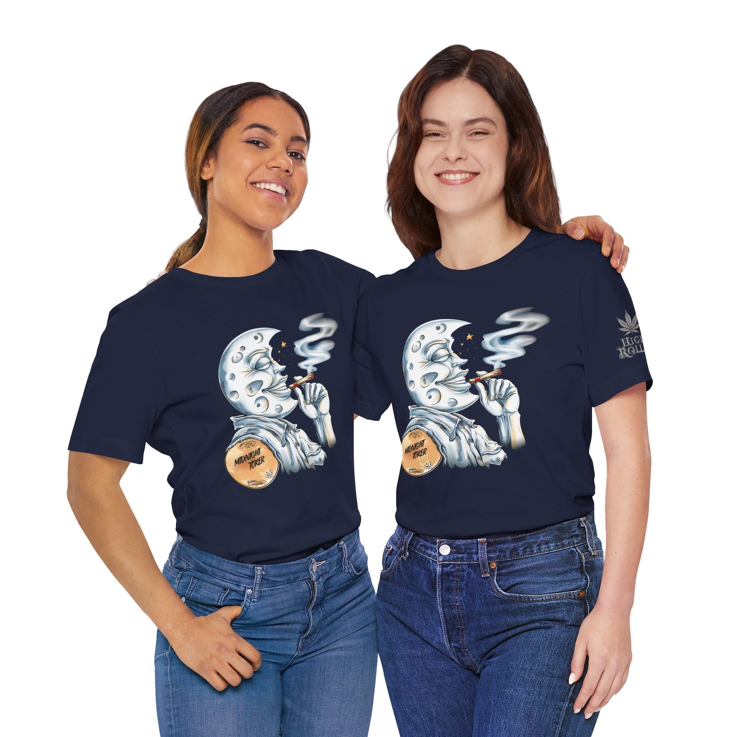 Midnight Toker Moon Tee - Celestial Cannabis Art Design | High Roller