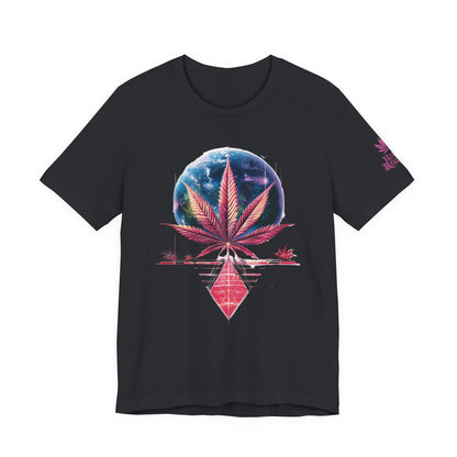 Cosmic Paradise Tee - Premium Airlume Cotton Cannabis Culture Vaporwave Tropical Art