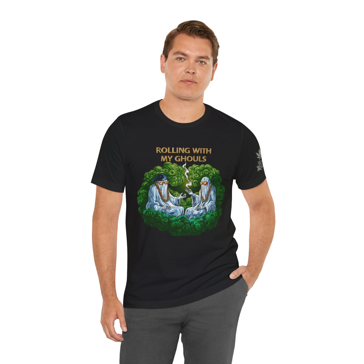 Rolling With My Ghouls HIGH ROLLER Halloween Cannabis T-Shirt - Premium Ghost Squad Circle Session 420 Apparel