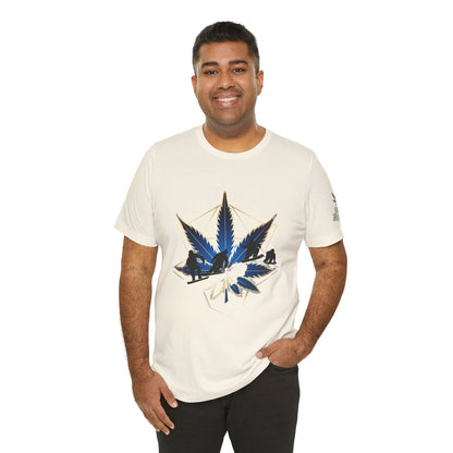 Sacred Geometry Snowboard Premium Cannabis Culture T-Shirt - Emerald Green Tee With Action Sports And Crystalline Cannabis Geometric Mandala