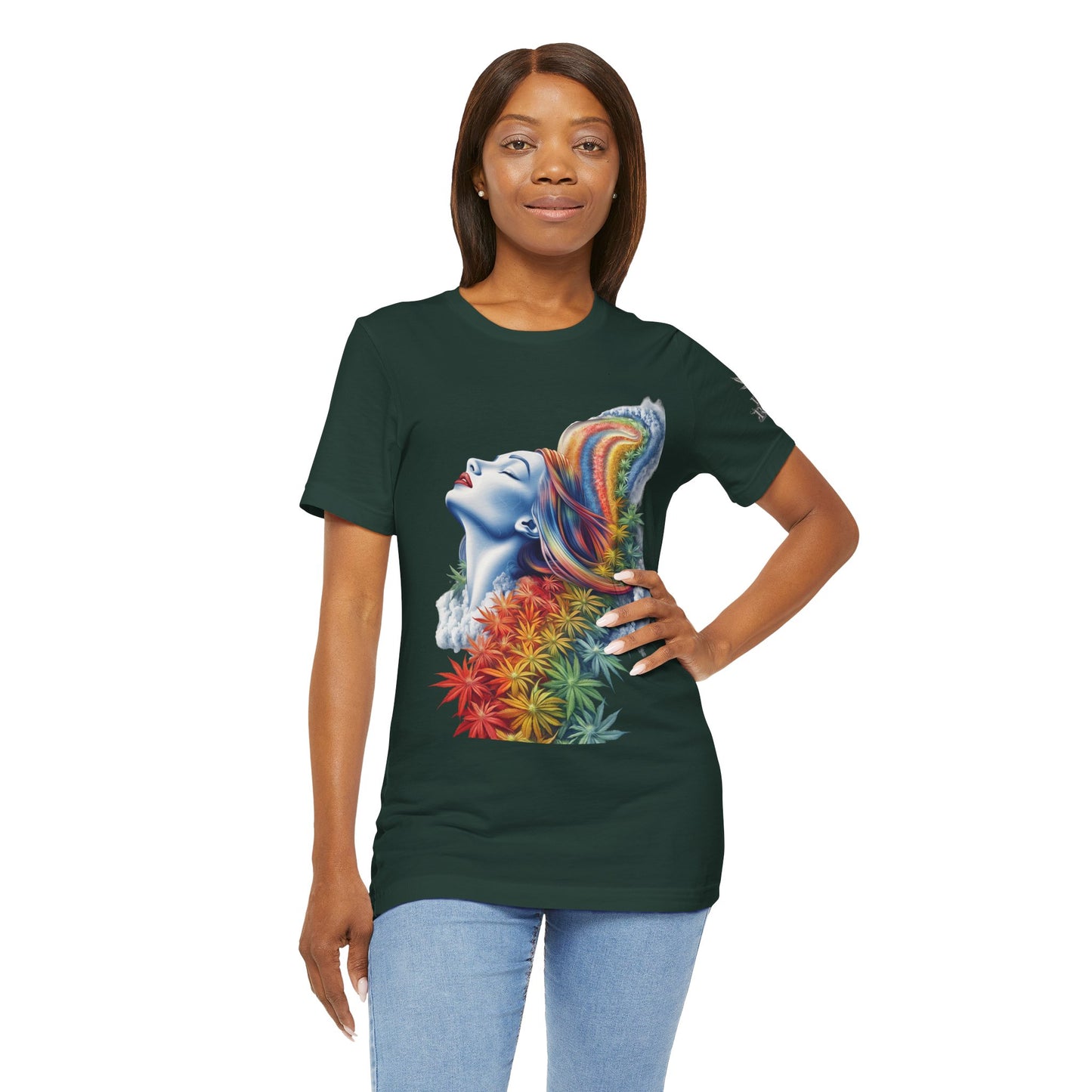 Rainbow Bloom Tee - Premium Airlume Cotton Cannabis Culture Spectrum Goddess Art