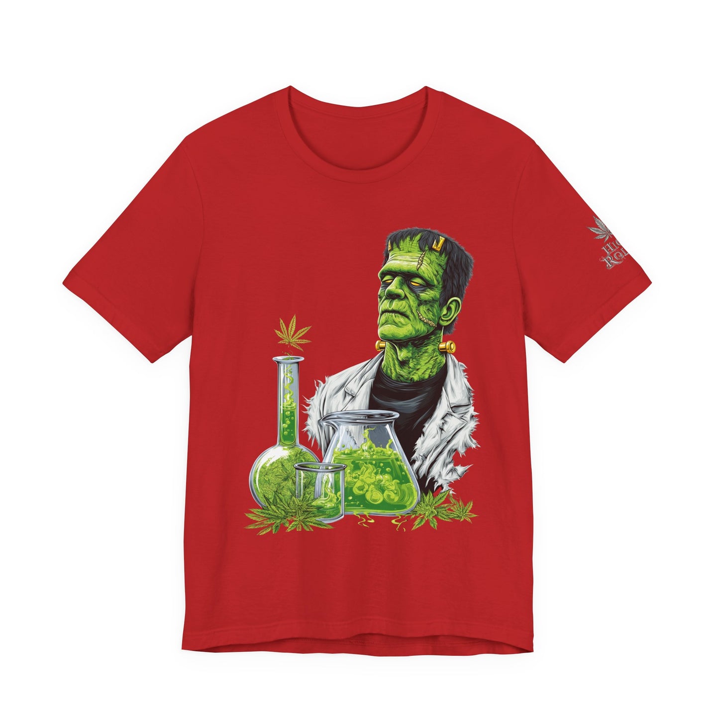 Frankenstein's Laboratory HIGH ROLLER Halloween Cannabis T-Shirt - Premium Monster Scientist 420 Experiment Apparel
