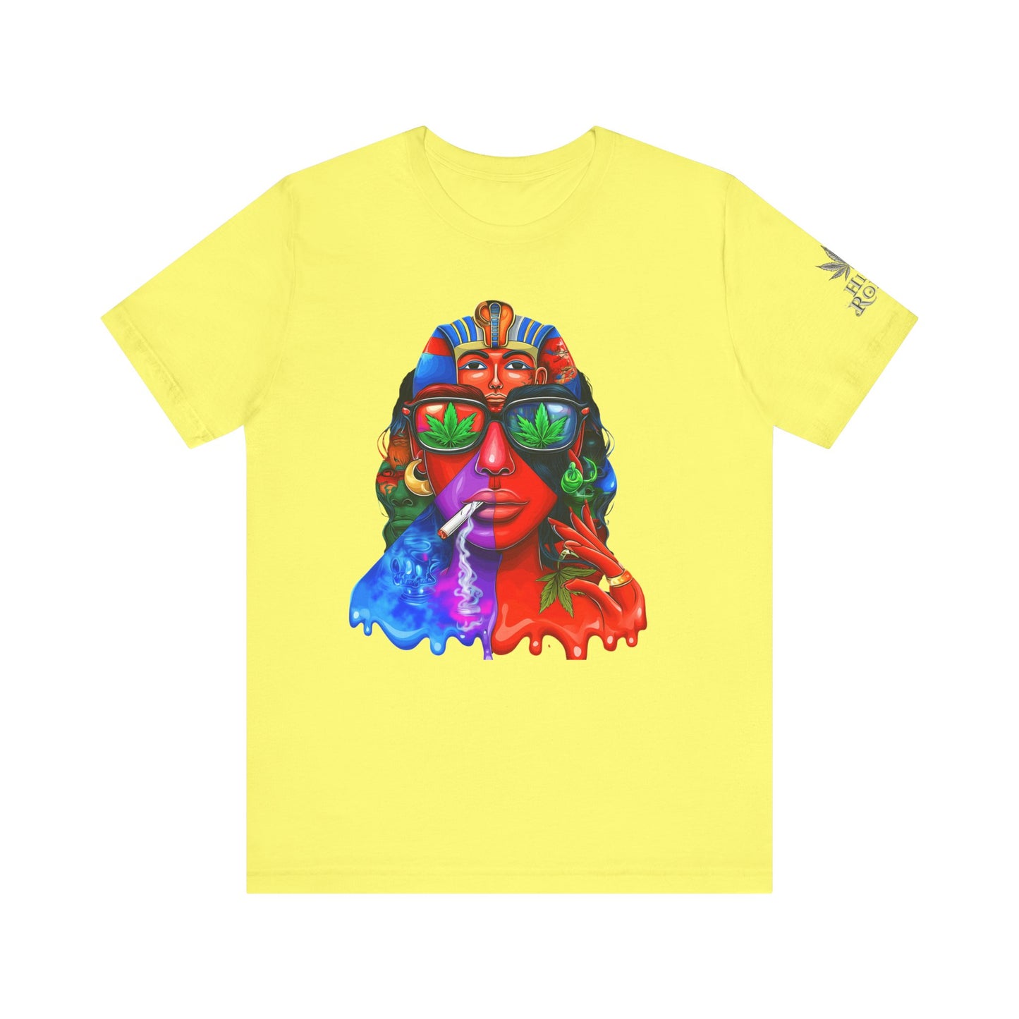 Pharaoh Vision Premium Cannabis Culture T-Shirt - Ancient Egyptian Royalty With Modern Cannabis Celebration And Psychedelic Split-Face Art