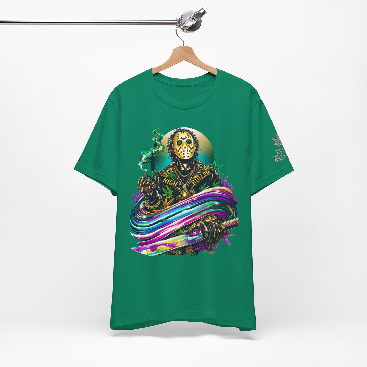 Psychedelic Jason Swoosh Cannabis T-Shirt - Premium Horror 420 Orange Edition Apparel