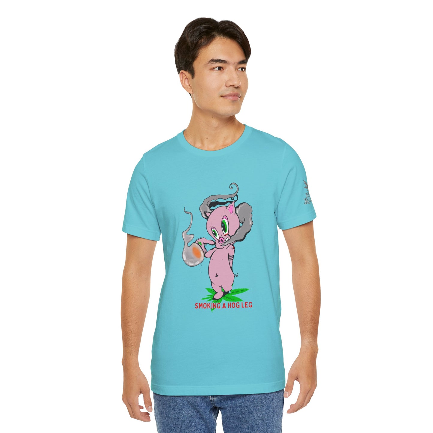 Smoking Hog Leg Pink Pig Tee - Premium Airlume Cotton Cannabis Culture Art