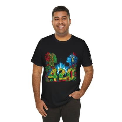 420 Celebration Premium Cannabis Culture T-Shirt - Dual Profile Art With Nature Elements And Bold 420 Typography