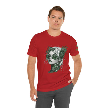 Green Queen T-Shirt - Premium Airlume Cotton Cannabis Crown Portrait Art Tee