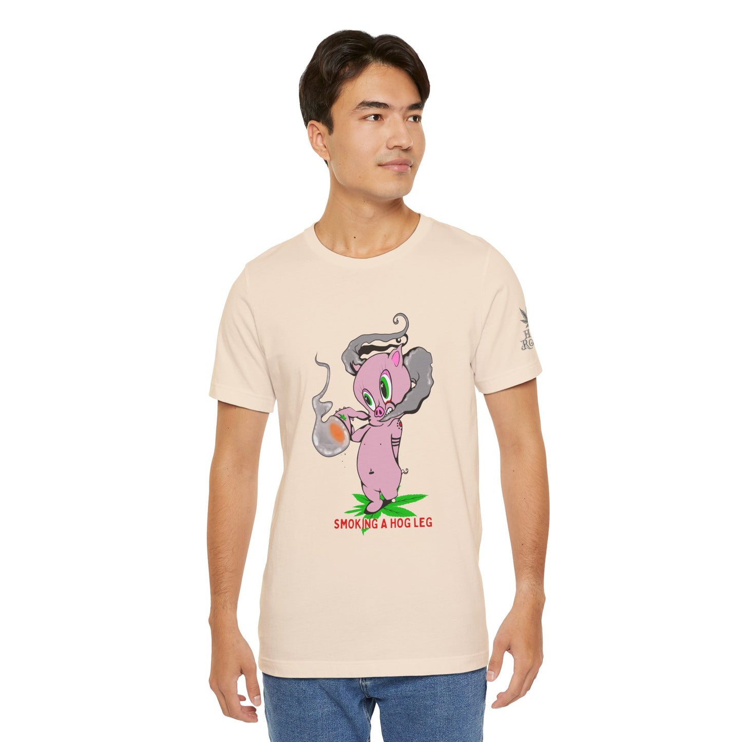 Smoking Hog Leg Pink Pig Tee - Premium Airlume Cotton Cannabis Culture Art