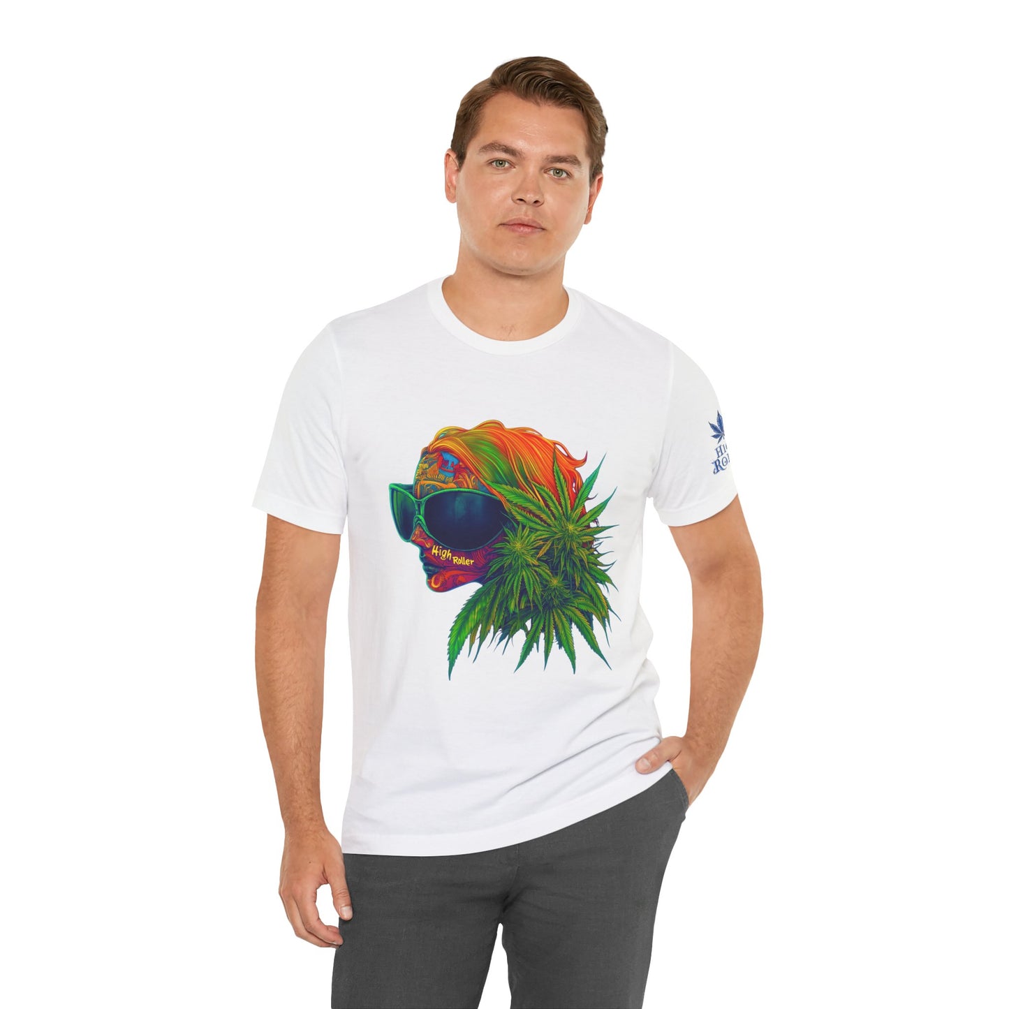 Psychedelic Cannabis Skull Tee - Neon Profile Art Design | High Roller