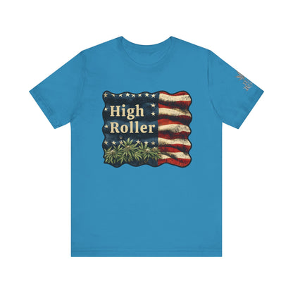 American High Roller T-Shirt - Premium Airlume Cotton Cannabis Patriotic Flag Art Tee