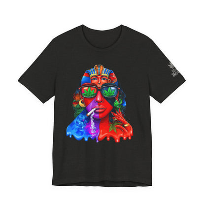 Pharaoh Vision Premium Cannabis Culture T-Shirt - Ancient Egyptian Royalty With Modern Cannabis Celebration And Psychedelic Split-Face Art