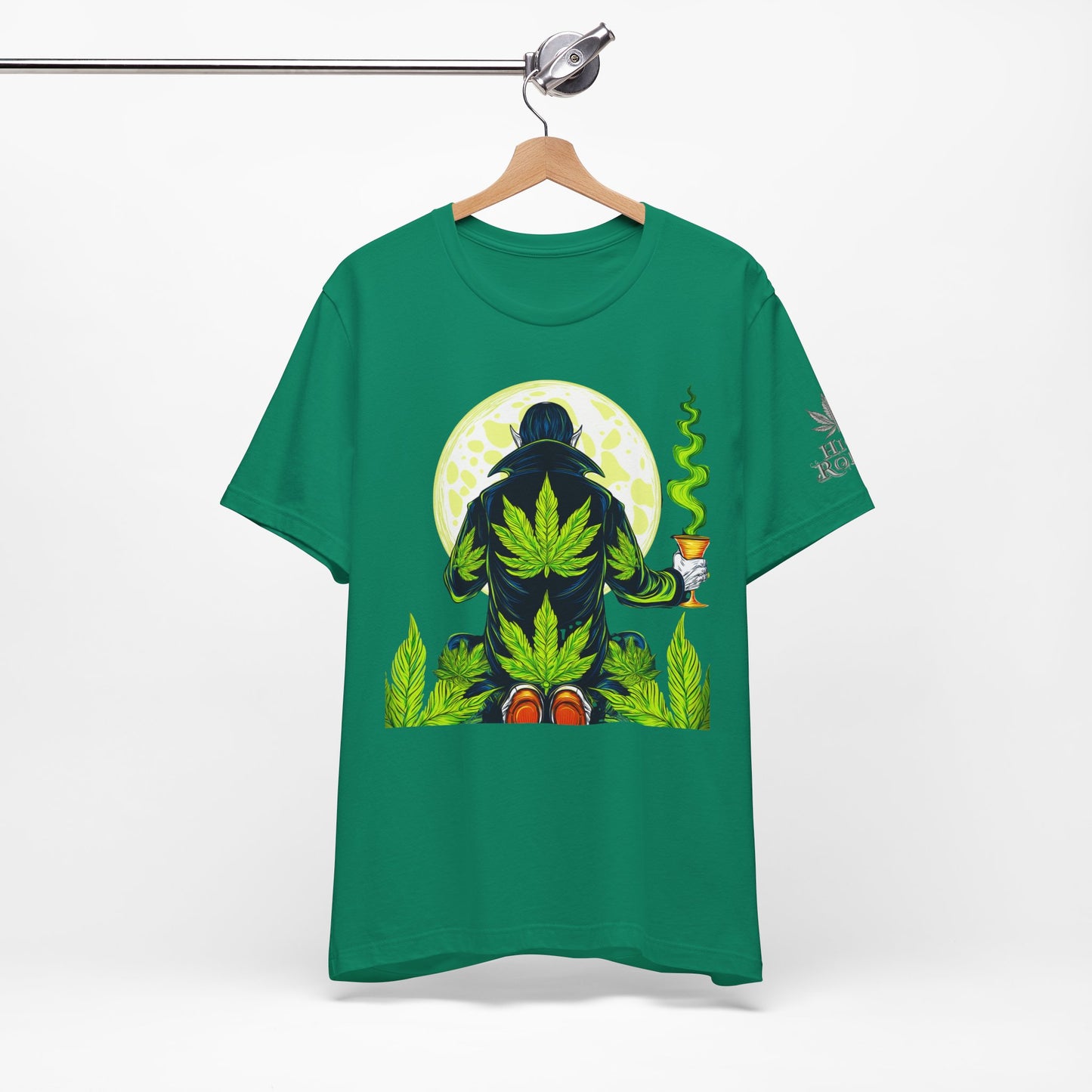 Luxury Gothic Cannabis Vampire T-Shirt - Premium Dark HIGH ROLLER Streetwear - Elevated Nocturnal 420 Fashion