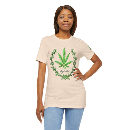 Cannabis Crest Wreath Tee - Botanical Elegance Art Design | High Roller