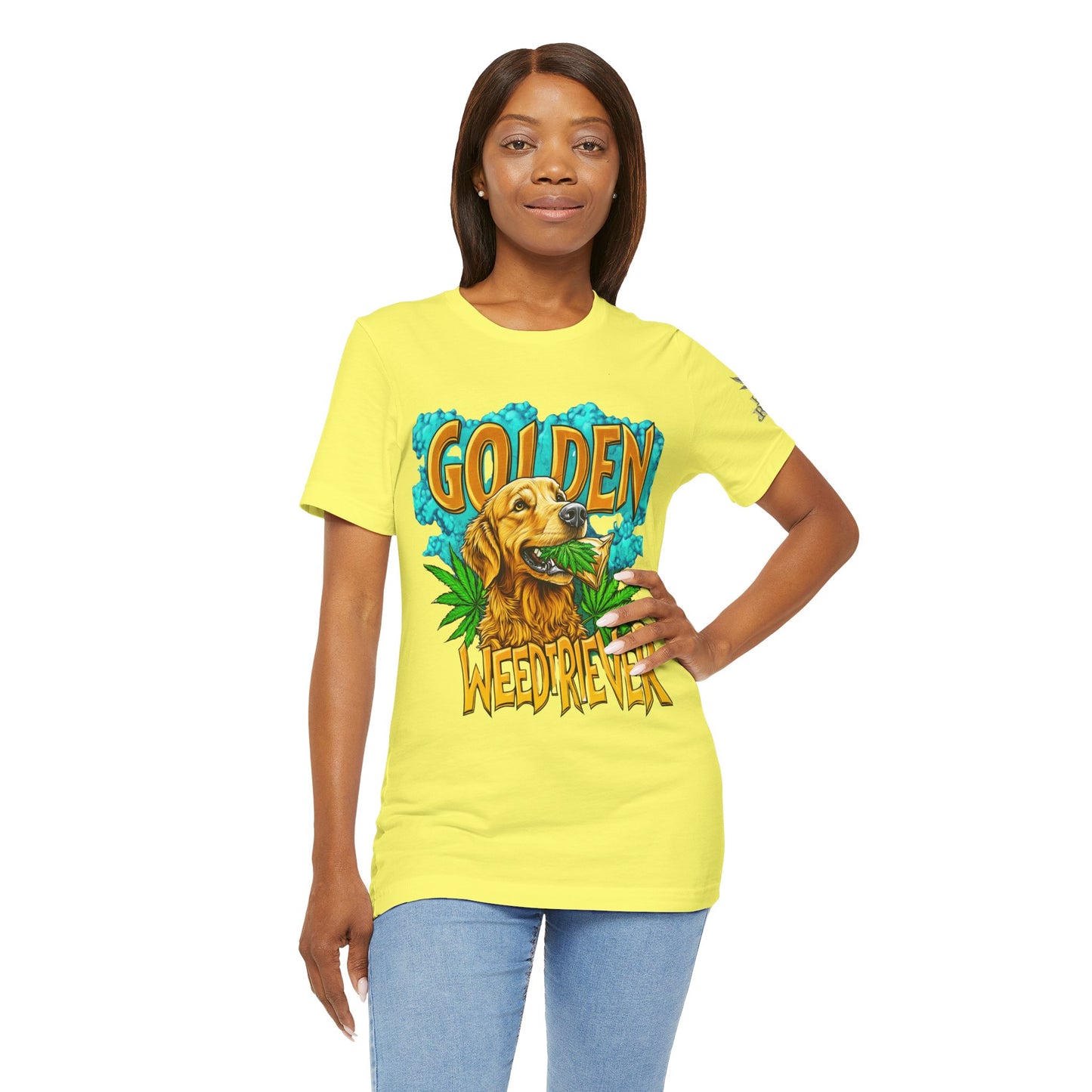 High Roller Golden Weedtriever Cannabis T-Shirt - Premium 420 Dog Lover Humor Golden Retriever Pun Comedy Pet Culture Apparel