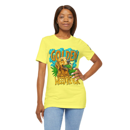 High Roller Golden Weedtriever Cannabis T-Shirt - Premium 420 Dog Lover Humor Golden Retriever Pun Comedy Pet Culture Apparel