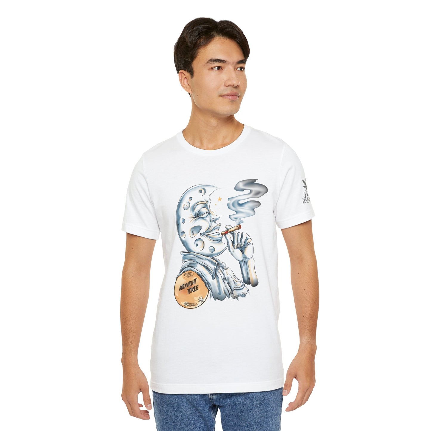 Midnight Toker Moon Tee - Celestial Cannabis Art Design | High Roller