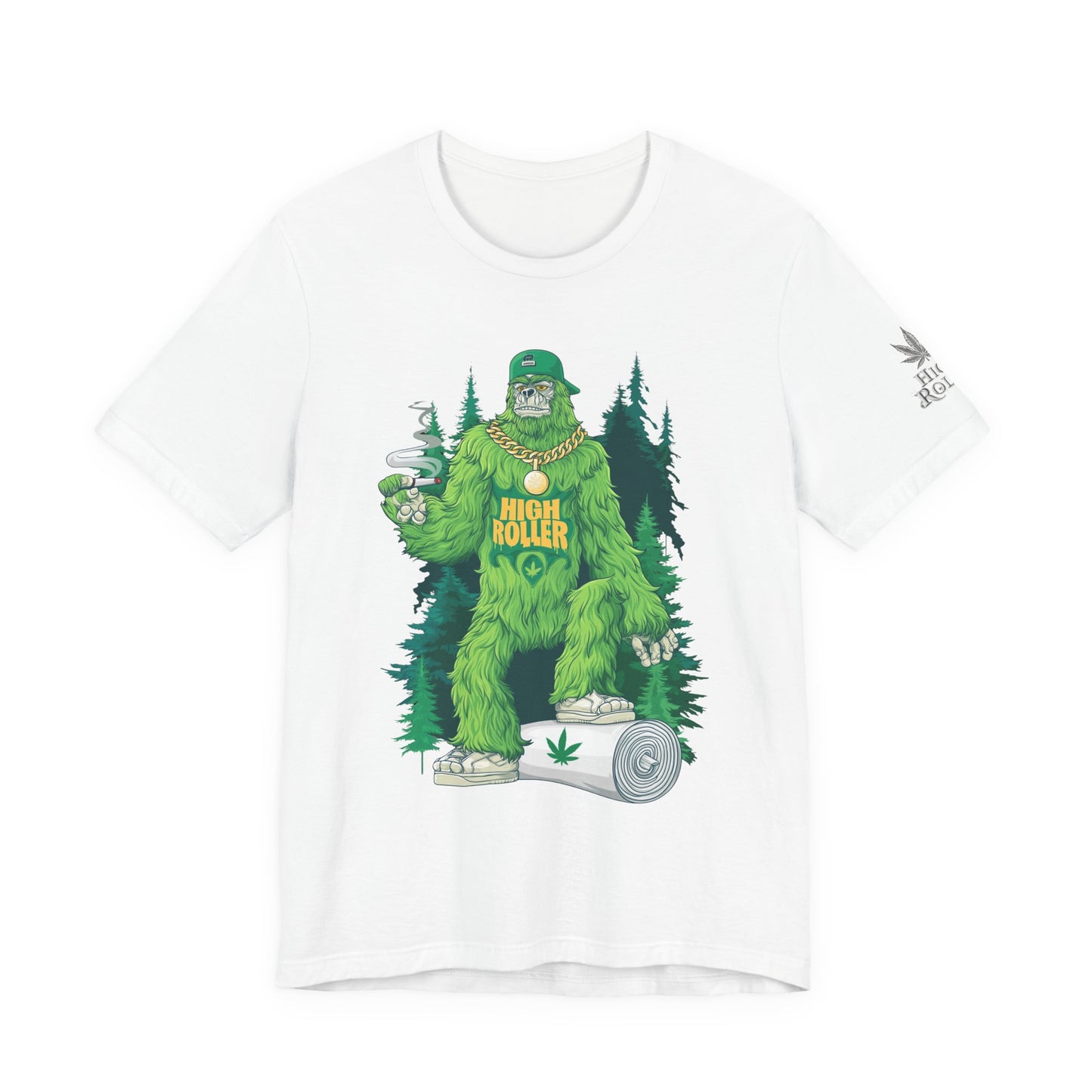 Bigfoot HIGH ROLLER Halloween Cannabis Forest T-Shirt - Premium Sasquatch Lifestyle Legend 420 Apparel