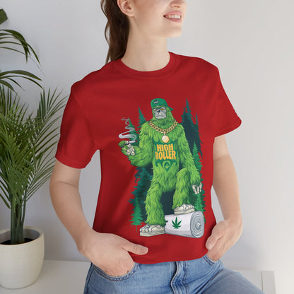 Bigfoot HIGH ROLLER Halloween Cannabis Forest T-Shirt - Premium Sasquatch Lifestyle Legend 420 Apparel
