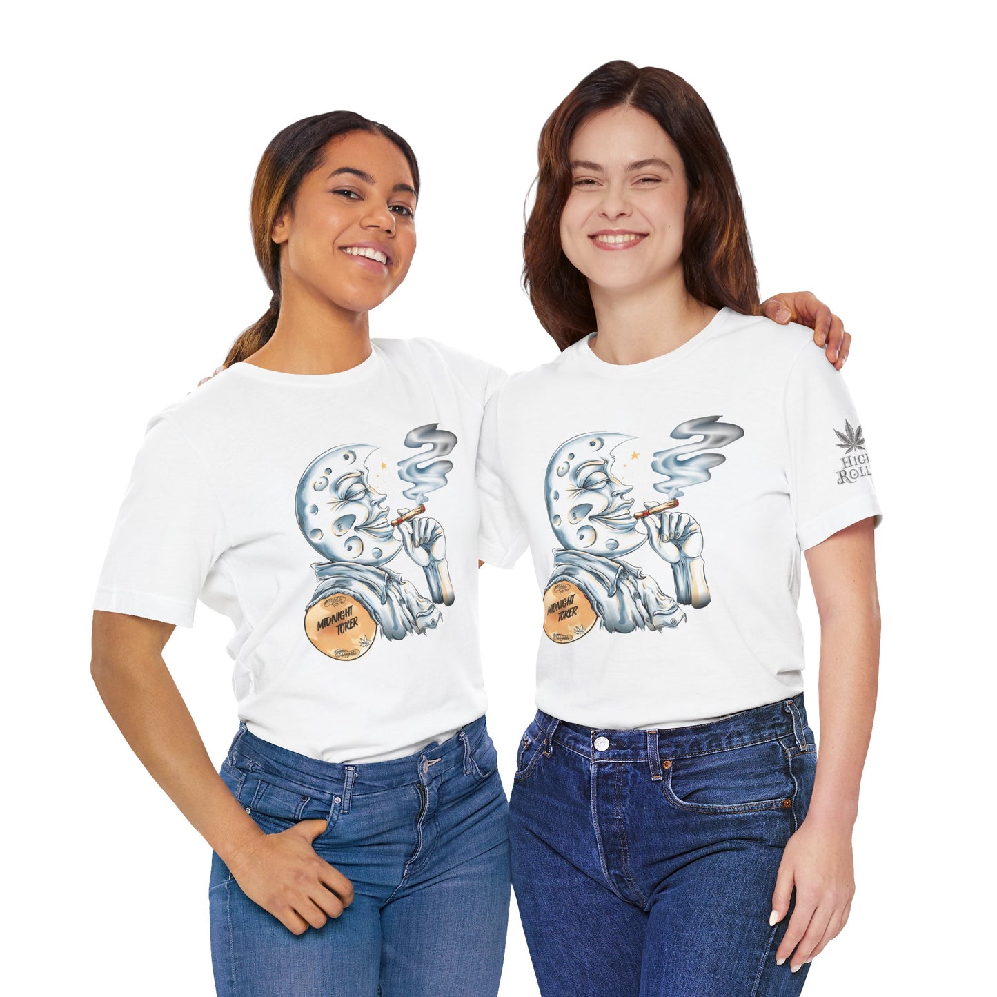 Midnight Toker Moon Tee - Celestial Cannabis Art Design | High Roller