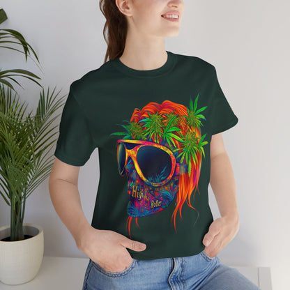 Tropical Cannabis Skull Tee - Paradise Vibes Art Design | High Roller
