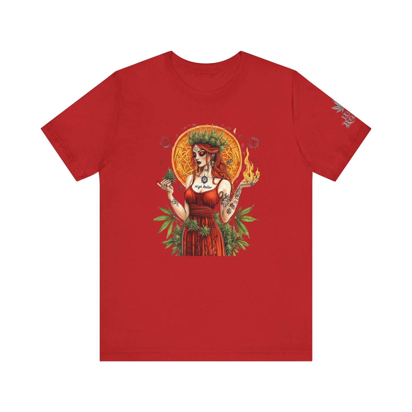 High Roller Priestess T-Shirt - Premium Airlume Cotton Cannabis Goddess Mandala Art Tee