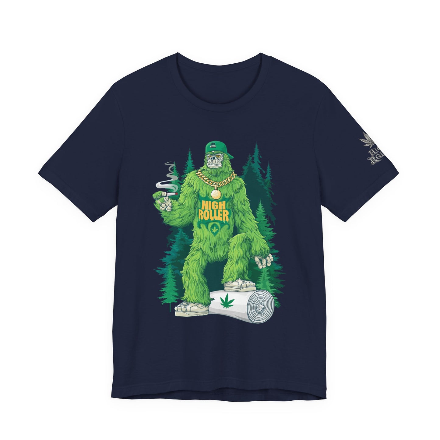 Bigfoot HIGH ROLLER Halloween Cannabis Forest T-Shirt - Premium Sasquatch Lifestyle Legend 420 Apparel