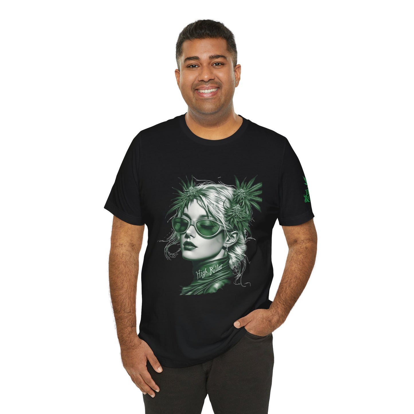 Green Queen T-Shirt - Premium Airlume Cotton Cannabis Crown Portrait Art Tee