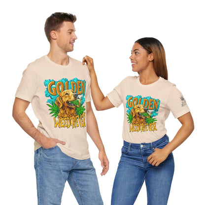 High Roller Golden Weedtriever Cannabis T-Shirt - Premium 420 Dog Lover Humor Golden Retriever Pun Comedy Pet Culture Apparel