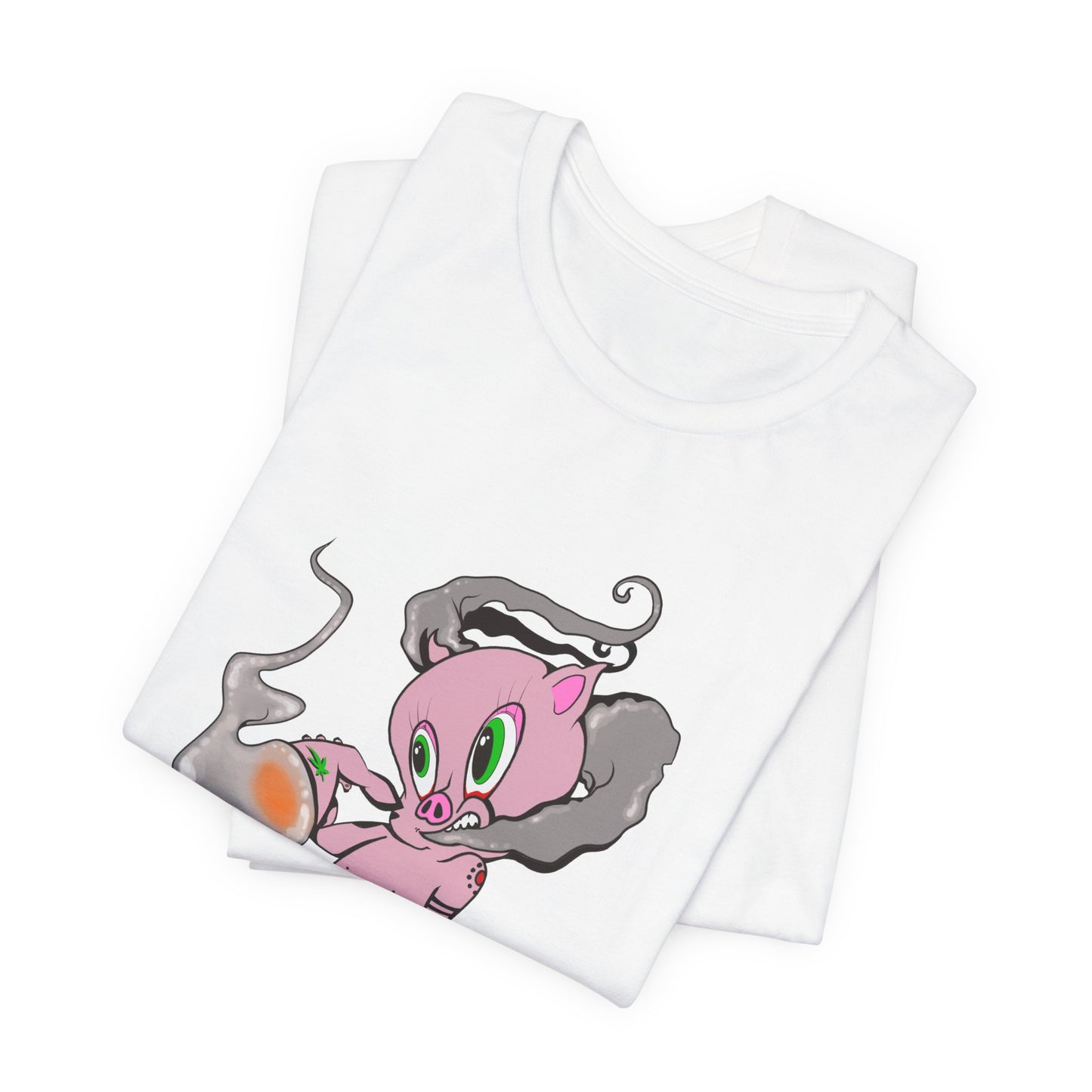 Smoking Hog Leg Pink Pig Tee - Premium Airlume Cotton Cannabis Culture Art