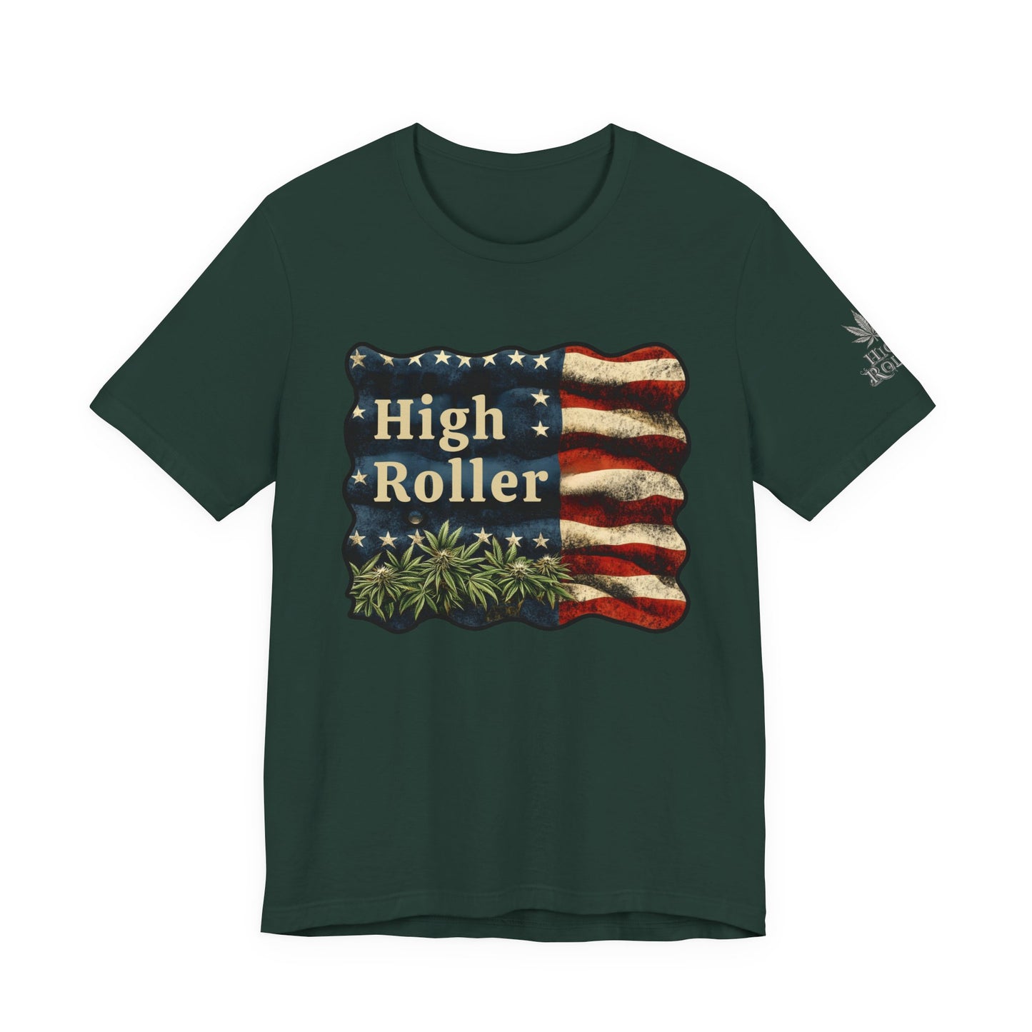 American High Roller T-Shirt - Premium Airlume Cotton Cannabis Patriotic Flag Art Tee