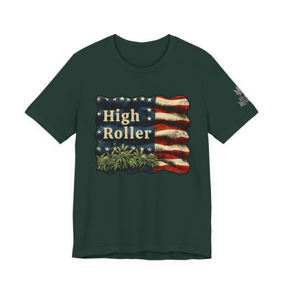 American High Roller T-Shirt - Premium Airlume Cotton Cannabis Patriotic Flag Art Tee