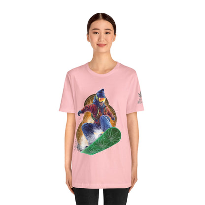 High Roller Snowboard Cannabis T-Shirt - Premium 420 Winter Sports Action Shred Mountain Lifestyle Apparel