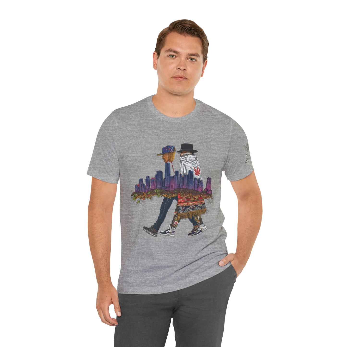 High Roller Urban Legends Cannabis T-Shirt - Premium 420 City Skyline Street Culture Double Exposure Apparel