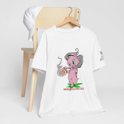 Smoking Hog Leg Pink Pig Tee - Premium Airlume Cotton Cannabis Culture Art