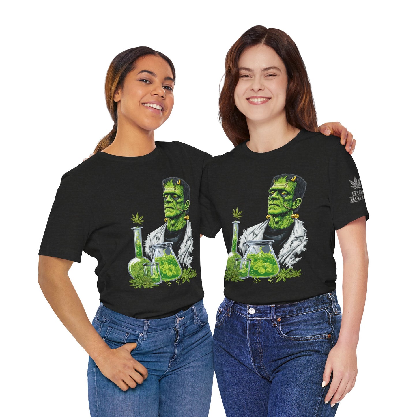 Frankenstein's Laboratory HIGH ROLLER Halloween Cannabis T-Shirt - Premium Monster Scientist 420 Experiment Apparel