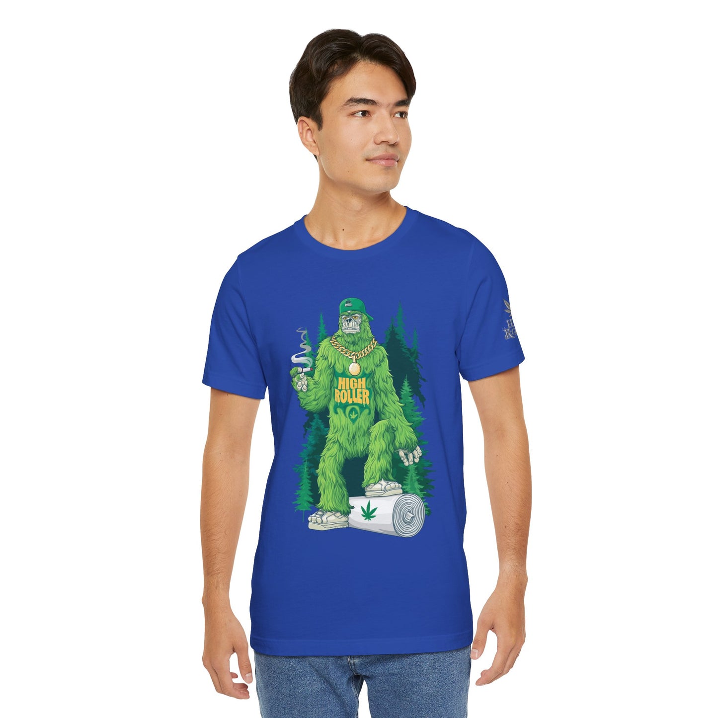 Bigfoot HIGH ROLLER Halloween Cannabis Forest T-Shirt - Premium Sasquatch Lifestyle Legend 420 Apparel