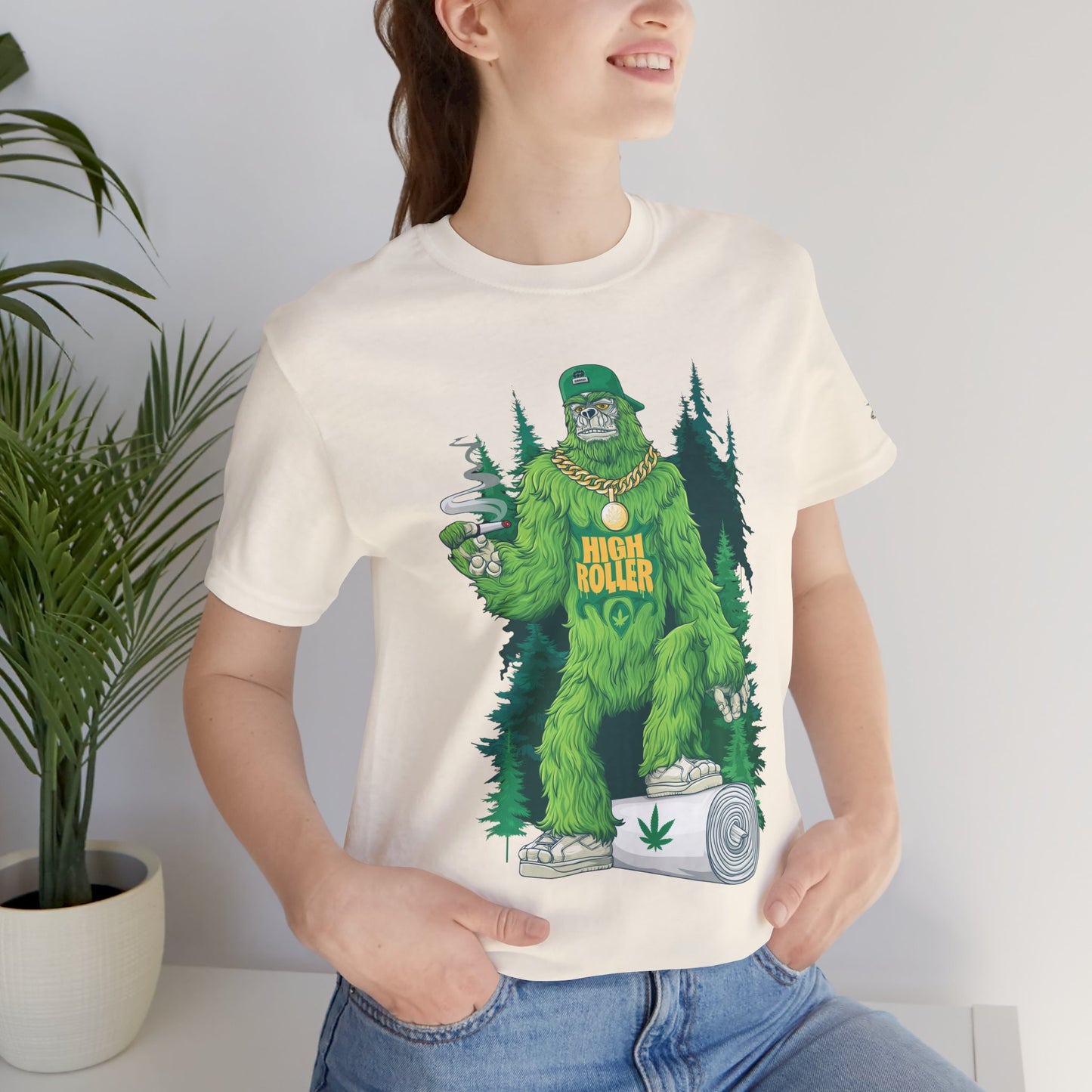 Bigfoot HIGH ROLLER Halloween Cannabis Forest T-Shirt - Premium Sasquatch Lifestyle Legend 420 Apparel