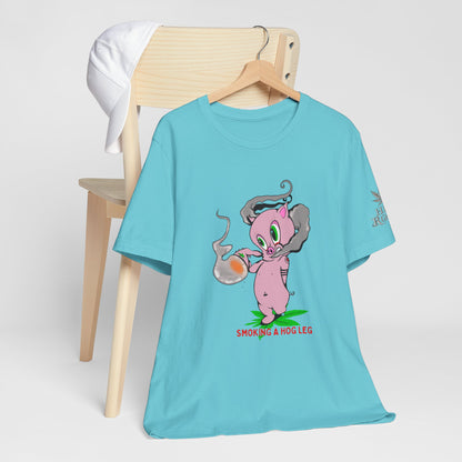 Smoking Hog Leg Pink Pig Tee - Premium Airlume Cotton Cannabis Culture Art