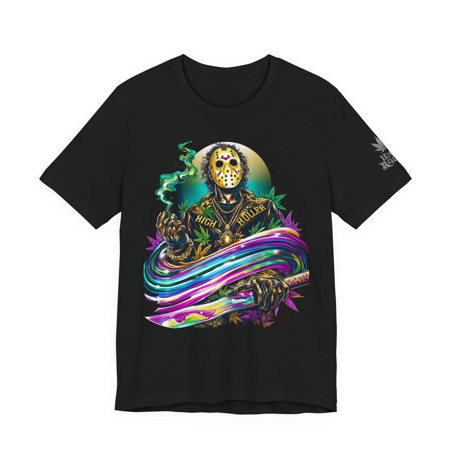 Psychedelic Jason Swoosh Cannabis T-Shirt - Premium Horror 420 Orange Edition Apparel