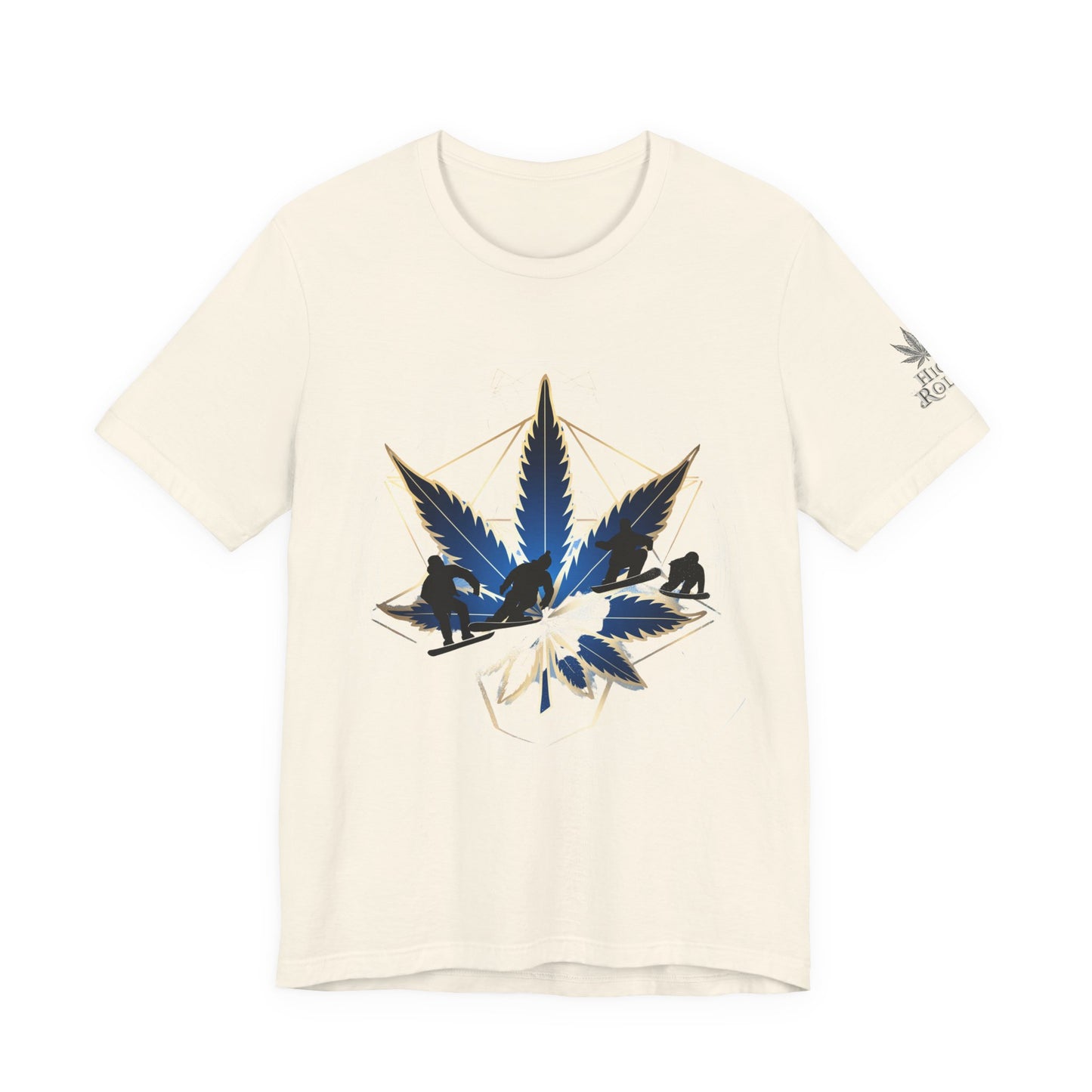 Sacred Geometry Snowboard Premium Cannabis Culture T-Shirt - Emerald Green Tee With Action Sports And Crystalline Cannabis Geometric Mandala