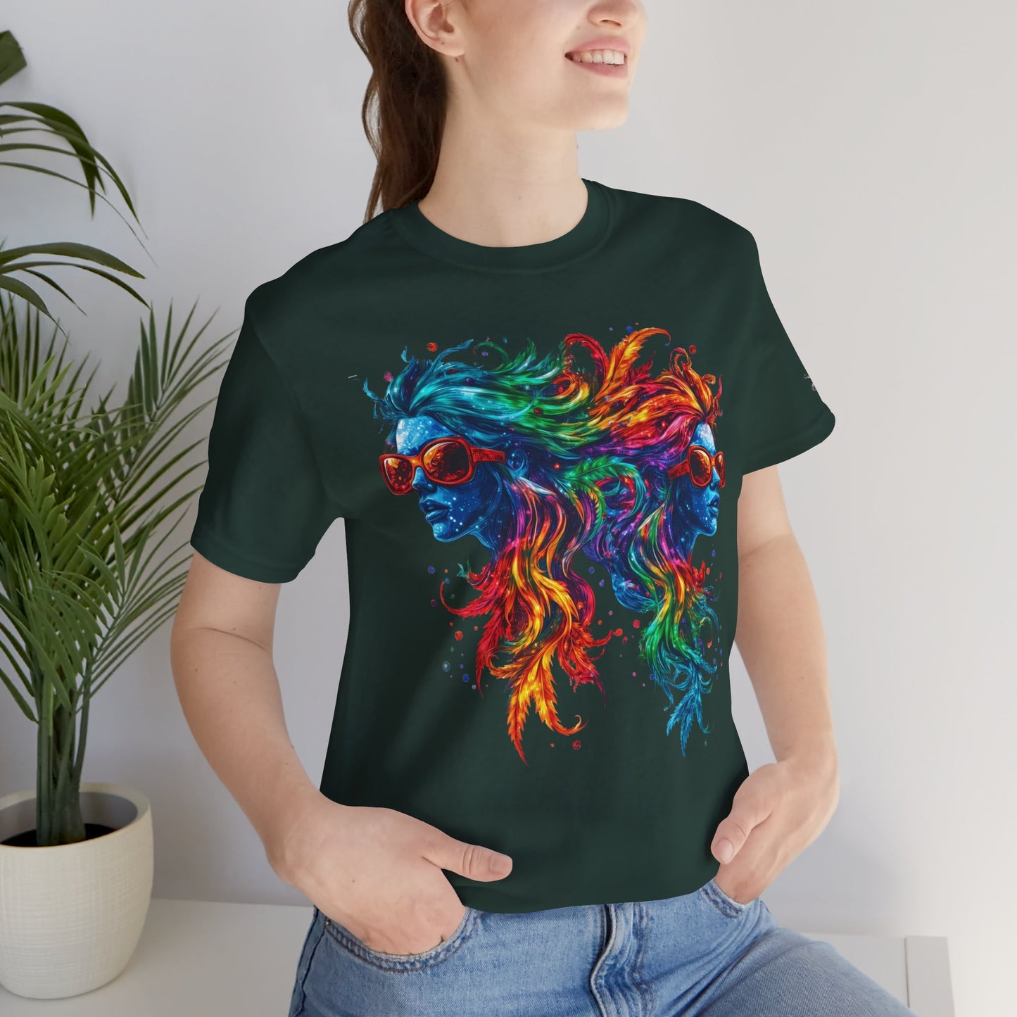 Spectrum Sisters T-Shirt - Premium Airlume Cotton Cannabis Rainbow Psychedelic Art Tee