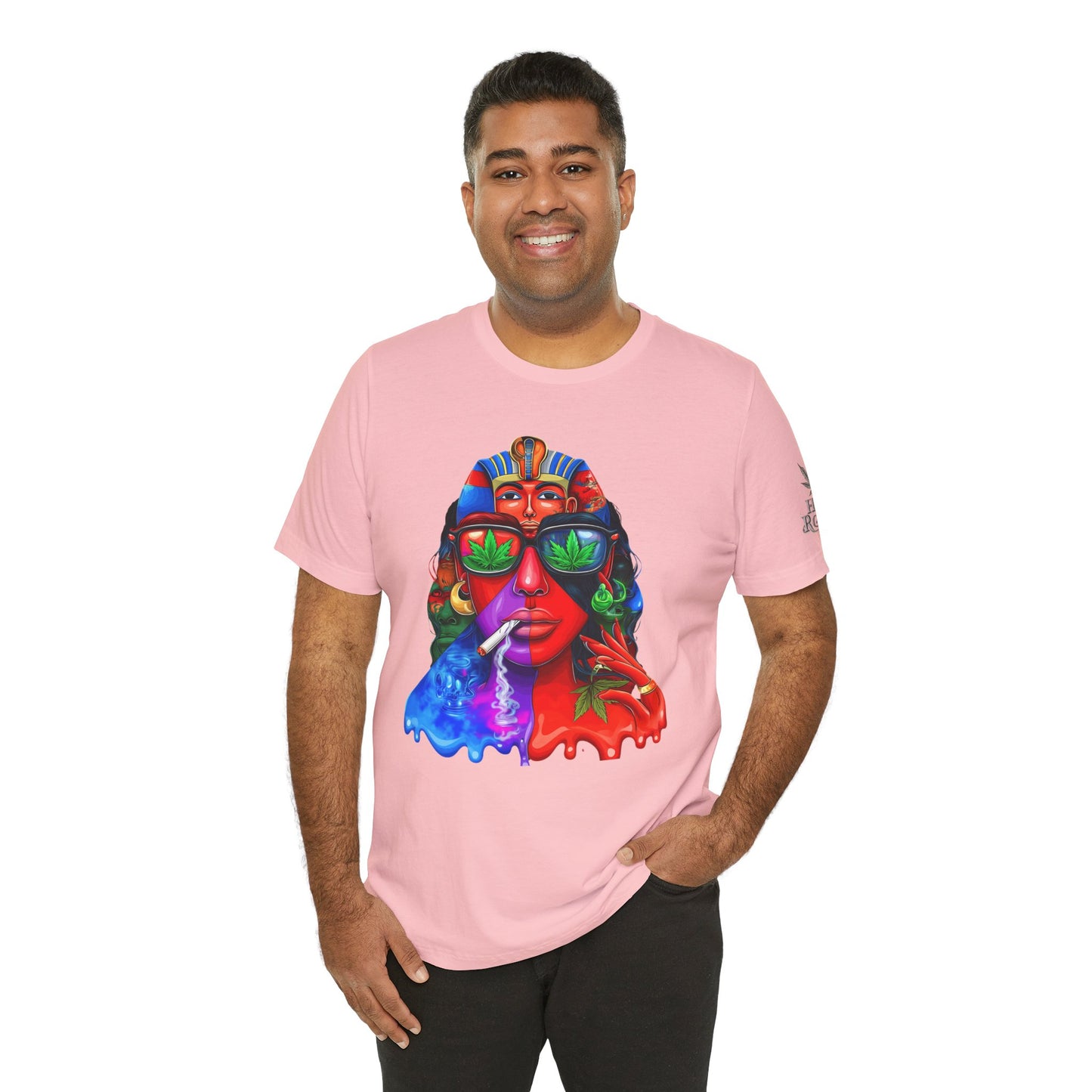 Pharaoh Vision Premium Cannabis Culture T-Shirt - Ancient Egyptian Royalty With Modern Cannabis Celebration And Psychedelic Split-Face Art