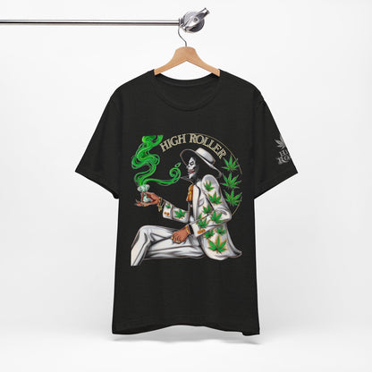 Skeletal HIGH ROLLER Halloween Cannabis Lounge T-Shirt - Premium Death's Day Off Botanical Relaxation 420 Apparel