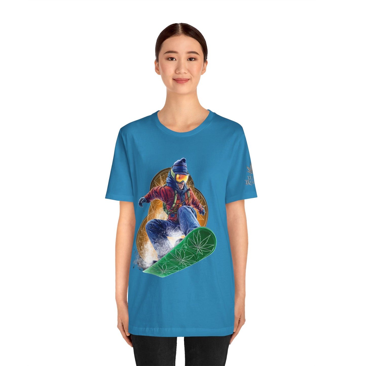 High Roller Snowboard Cannabis T-Shirt - Premium 420 Winter Sports Action Shred Mountain Lifestyle Apparel